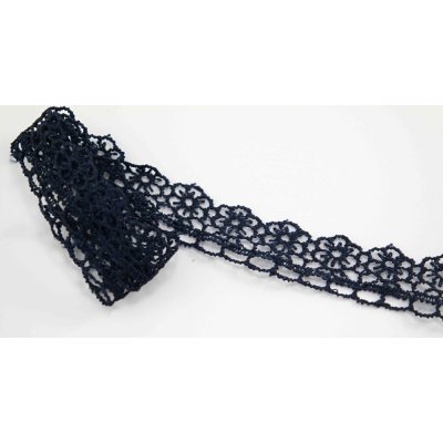 Vzdušná krajka - tmavě modrá s květinkami - šířka 1,8 cm – Hledejceny.cz