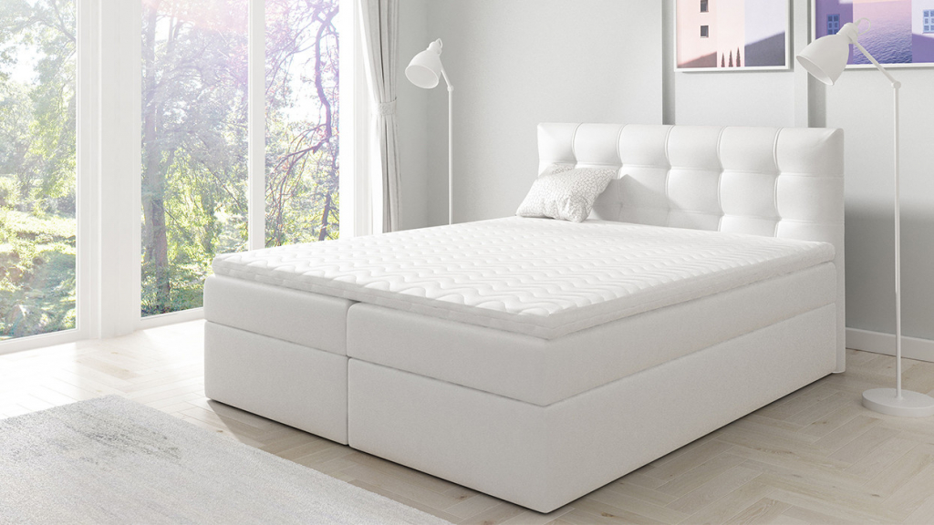 Möbelschaft Diago Prošívaná postel s matrací a dvěma zásuvkami v imitaci kůže barva bílá