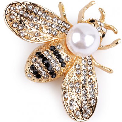 Stoklasa brož s broušenými kamínky a perlou včela 2 crystal zlatá – Zboží Dáma