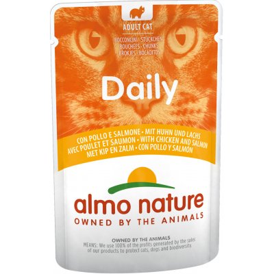 Almo Nature Cat Daily Menu Mix I 3 druhy 2 x kuře & losos 2 x kuře & hovězí 2 x tuňák & losos 24 x 70 g – Zboží Mobilmania