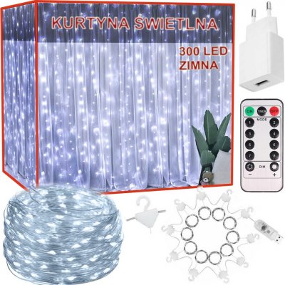 Verk 26206 Vánoční světelný závěs USB 300 LED dálkové ovládání studená bílá 3 x 3 m – Hledejceny.cz