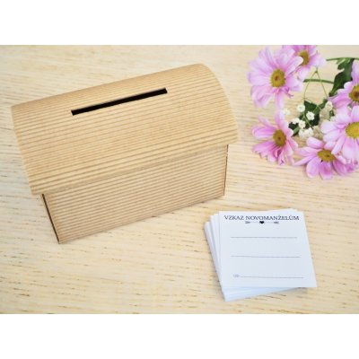Svatba-eshop Set truhlička přírodní a 50 ks kartiček Vzkaz novomanželům - zábava pro svatební hosty – Zboží Dáma