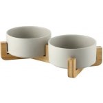 Mersjo Dvojitá keramická miska pro psy i kočky s elagantním dřevěným stojanem 2 x 400 ml – Hledejceny.cz
