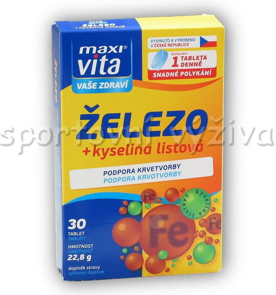 MaxiVita Vaše Zdraví Železo + kyselina listová 30 tablet 22,8 g od 59 Kč -  Heureka.cz