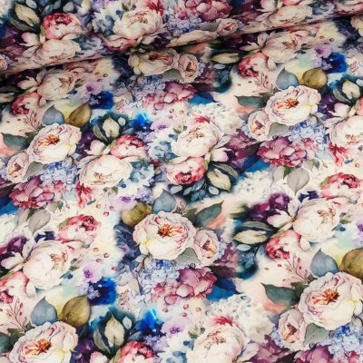 Softshell zimní s beránkem 3496-28, barevné květy, 320g/m2, š.150cm (látka v metráži) – Zboží Dáma