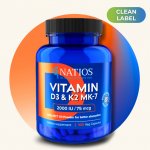 Natios Vitamín D3 + K2 (MenaQ7 MK-7), 2000 IU + 75 mcg, 100 kapslí