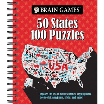 Brain Games - 50 States 100 Puzzles: Explore the USA in Word Searches, Cryptograms, Dot-To-Dots, Anagrams, Trivia, and More! Publications International Ltd Spiral