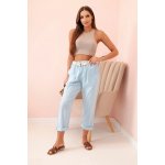 Kesi Dámské lněné kalhoty ART52888 s páskem Modrá – Zboží Dáma