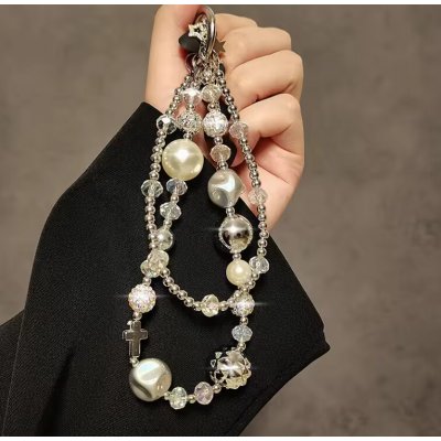 B-TOP Dvojitý třpytivý přívěsek na mobil s krystaly a perlami – Zboží Živě