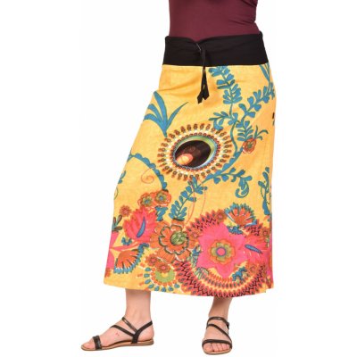 Sanu Babu dlouhá žlutá sukně s barevným potiskem, elastický pas a šňůrka žlutá – Zboží Mobilmania