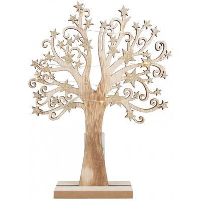 Anděl Přerov Strom dřevěný se zlatými hvězdami 22 x 30 cm s LED světýlky – Zboží Mobilmania