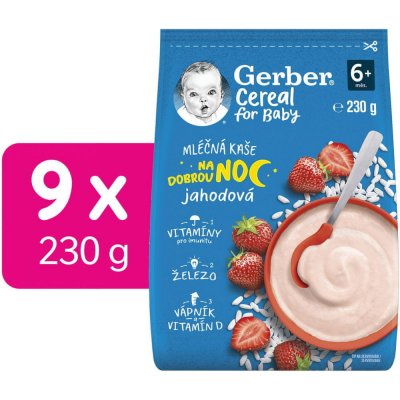 Gerber Cereal for Baby Mléčná kaše na dobrou noc jahodová 9 x 230 g – Zboží Dáma