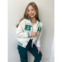 Jarní prošívaná hoodie bunda ivory/smaragd