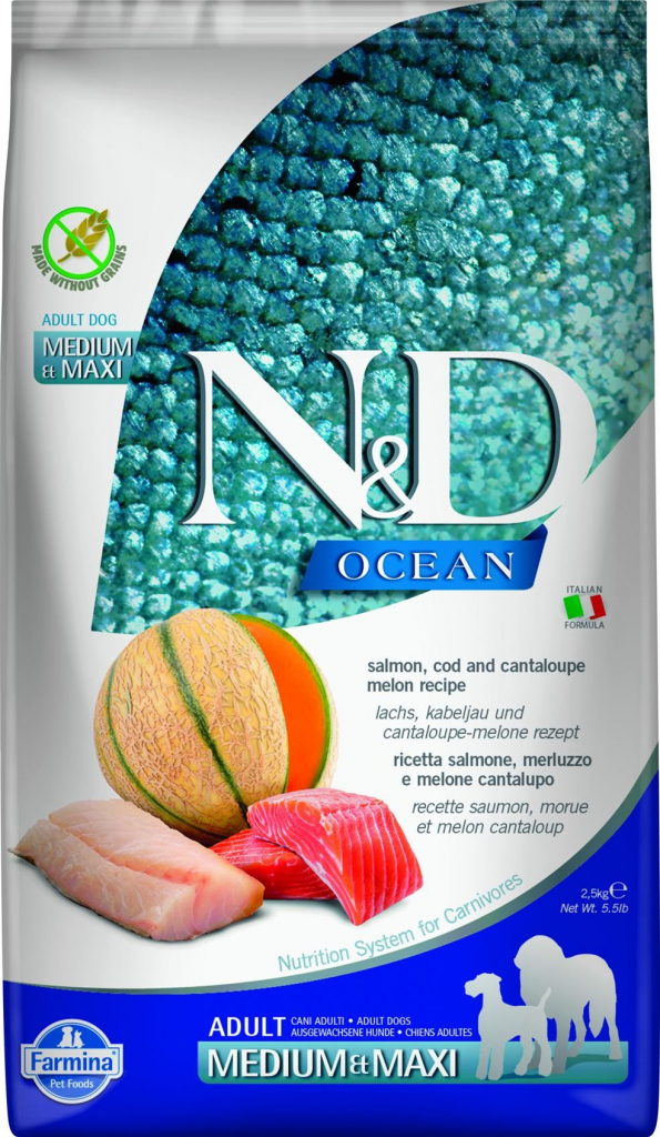 N&D Ocean Dog Adult Medium & Maxi Salmon & Cod & Melon 2,5 kg