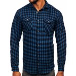 Bolf pánská kostkovaná flanelová košile s dlouhým rukávem modrá 22701