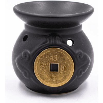 Milujeme Kameny Aromalampa - mince štěstí - keramická - černá – Zboží Dáma