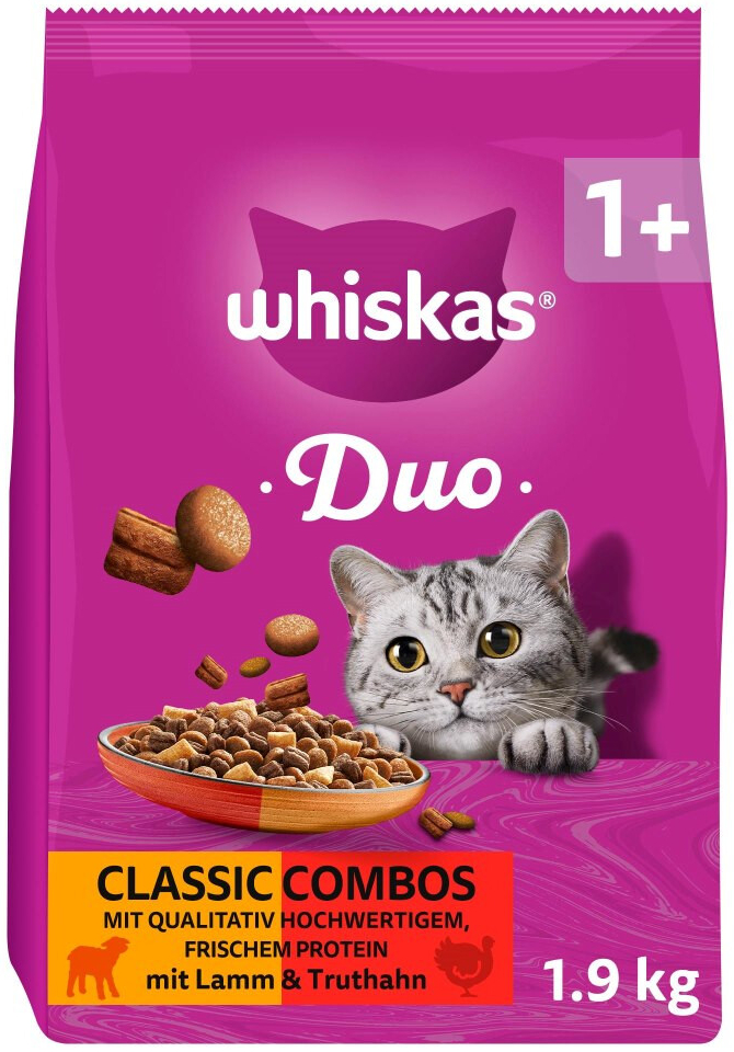 Whiskas 1+ Duo Classic Combos jehněčí a krůtí 1,9 kg