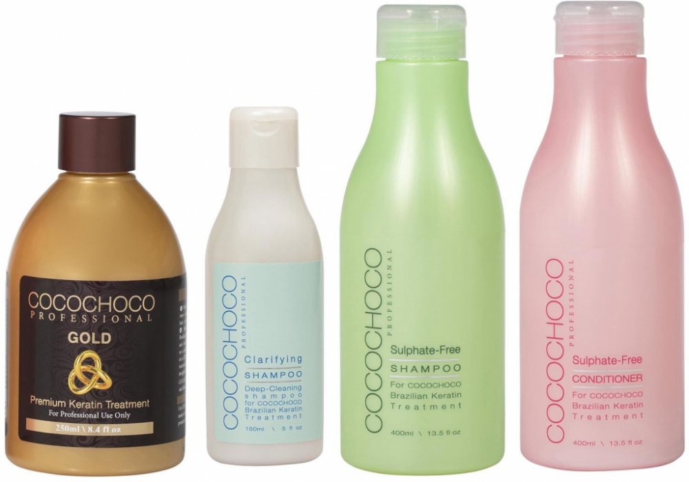 Cocochoco Gold Brazilský keratin 250 ml + čistící šampon 150 ml + bezsulfátový  šampon 400 ml + kondicionér 400 ml dárková sada | Srovnanicen.cz