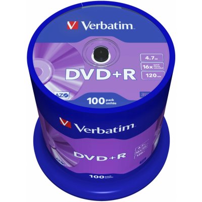 Verbatim DVD+R 4,7GB 16x, spindle, 100ks (43551) – Hledejceny.cz