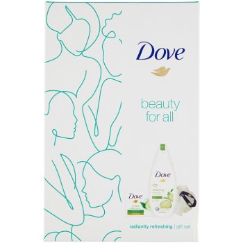 Dove Radiantly Refreshing sprchový gel 250 ml + krémová mýdlová tableta 100 g + luxusní sprchová houba dárková sada