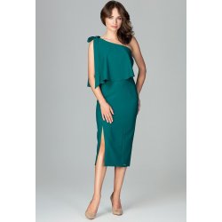 Elegantní šaty na jedno rameno K489 zelené