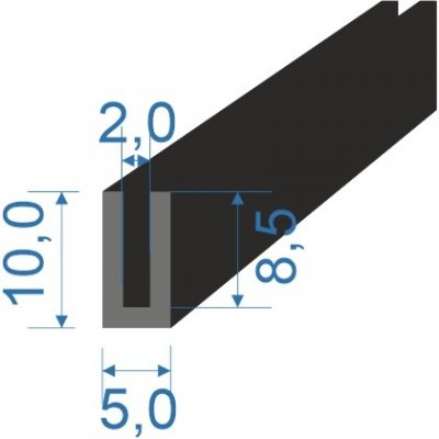 05356583 Pryžový profil tvaru "U", 10x5/2mm, 70°Sh, NBR, -40°C/+70°C, černý – Sleviste.cz