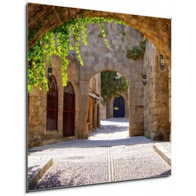 Obraz 1D - 50 x 50 cm - Medieval arched street in the old town of Rhodes, Greece Středověká oblouková ulice ve starém městě Rhodos v Řecku – Zboží Mobilmania