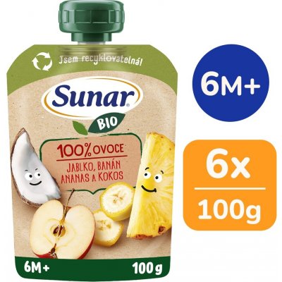 Sunar BIO ovocná kapsička Jablko, banán, ananas, kokos 100g – Sleviste.cz
