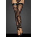 Noir Handmade F243 Tulle Stockings with Patterned Flock Embroidery