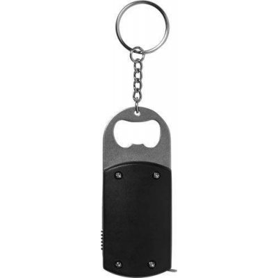 ALEXEJ klíčenka s otvírák na láhve, 1 LED a metrem, černá