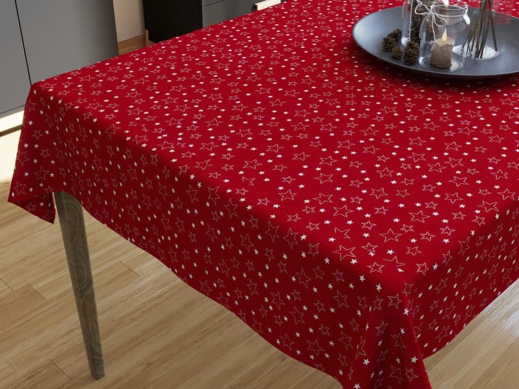 Goldea vánoční bavlna ubrus vzor stříbrné hvězdičky na červeném 100x100 cm  od 399 Kč - Heureka.cz