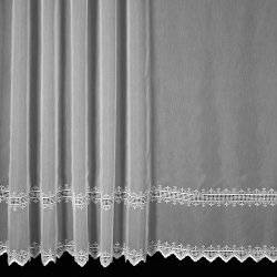 Českomoravská textilní záclona polyesterový batist V733 vyšívané kostičky a  lístky, s bordurou, bílá, výška 110cm (v metráži) záclona - Nejlepší Ceny.cz