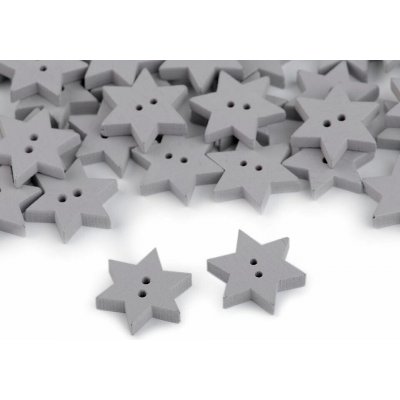 Dřevěný dekorační knoflík hvězda (10ks) barva šedá – Sleviste.cz