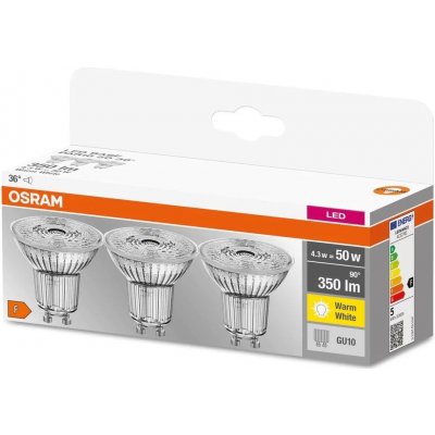 Osram Sada LED žárovek reflektor, 4,3 W, 350 lm, teplá bílá, GU10, 3 ks LED PAR16 50 36 4,8W/827 230V GU – Hledejceny.cz