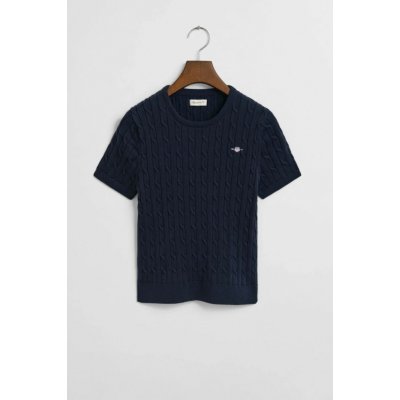 Gant Stretch Cotton Cable Ss C-neck Evening Blue – Zboží Dáma