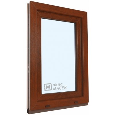 KNIPPING Plastové okno - 70 AD, 600x1200 mm, OS, ořech Otevírání: levé (OSl), Sklo: ornamentální (kůra čirá), Barva, imitace: ořech/bílá (jednostranně)