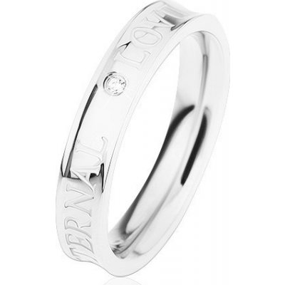Šperky eshop ocelový prsten stříbrné vyhloubený střed čirý zirkonek ETERNAL LOVE HH12.1