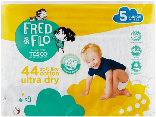Tesco Fred&Flo Ultra Dry 5 Junior 11-18 kg 44 ks