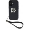 Pouzdro a kryt na mobilní telefon Apple DKNY PU Leather Stack Logo Wrist Strap pro iPhone 16 Black