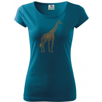 Žirafa stojící pure dámské triko petrolejová – Zboží Mobilmania
