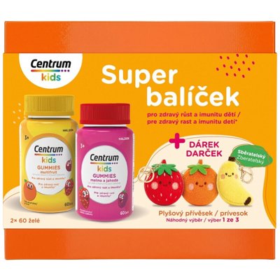 Centrum Kids Gumové bonbóny multifruit + malina & jahoda 2 x 60 ks + dárek – Hledejceny.cz