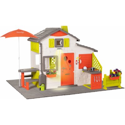 Smoby Domček Neo Friends House DeLuxe s posedením pod slnečníkom na záhrade a kuchynkou SM810211-L – Zbozi.Blesk.cz