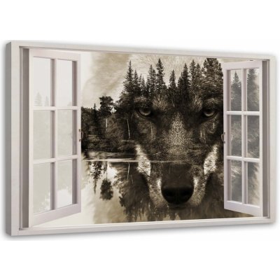 Obraz na plátně Pohled z okna Vlk Lesní Zvíře Příroda - 100x70 cm – Zboží Mobilmania
