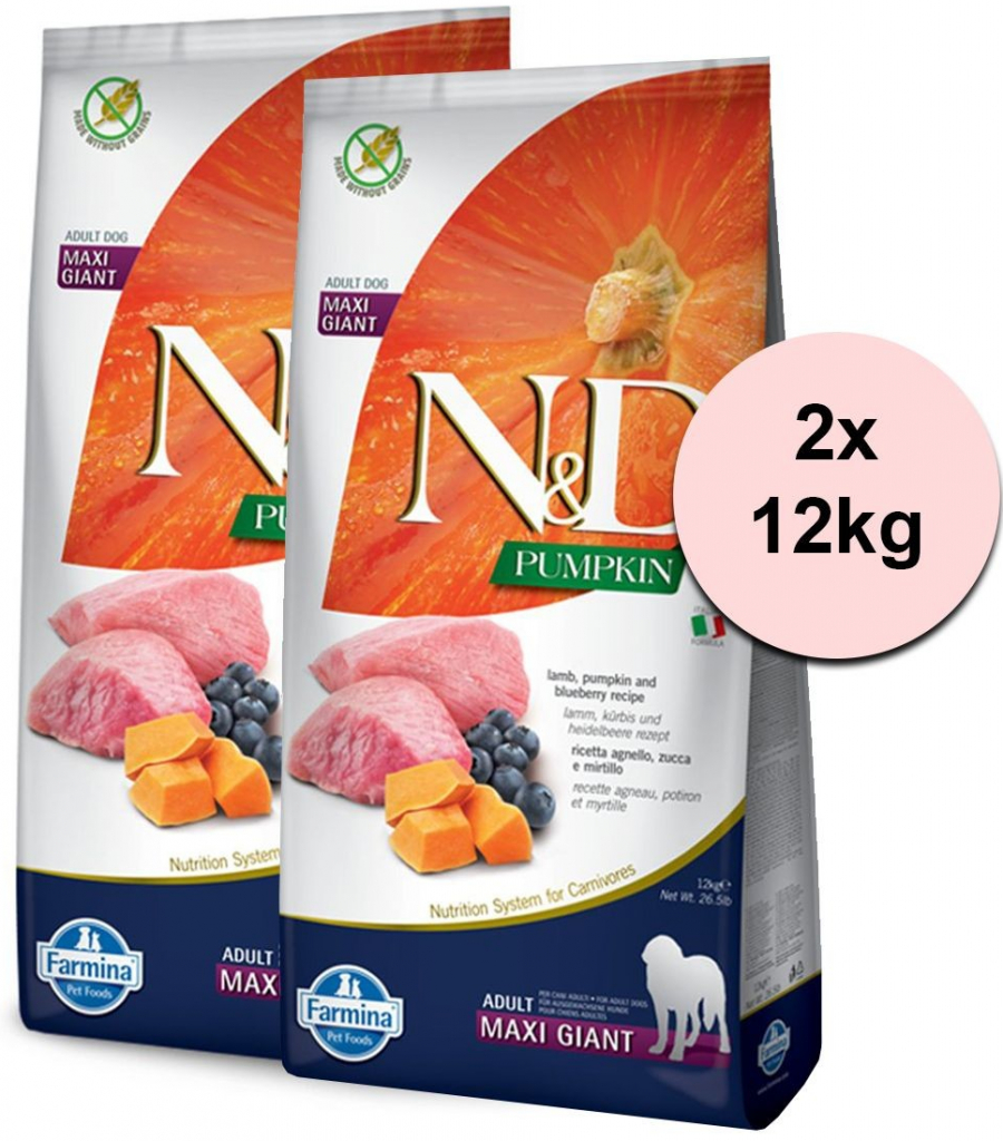 N&D Pumpkin Dog Adult Maxi Giant Grain Free Lamb & Blueberry 2 x 12 kg