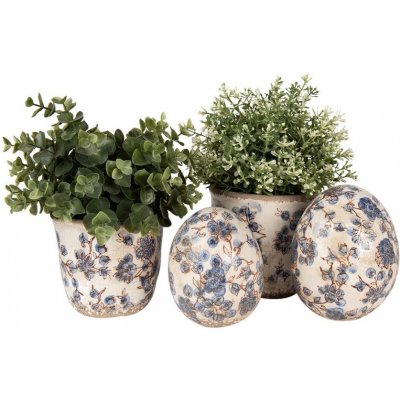 Dekorace keramické vajíčko s modrými květy Blusia L - Ø 14*16 cm – Sleviste.cz
