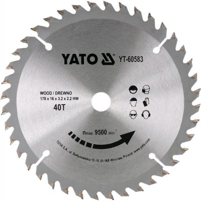 Kotouč na dřevo Yato YT-60583, 170 x 16 mm 40z – Sleviste.cz