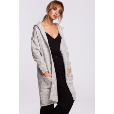 M512 Open knit longline cardigan with a shash grey