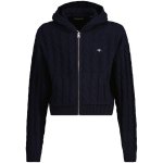 Gant Shield Cropped Cable Zip Hoodie modrá – Zboží Dáma