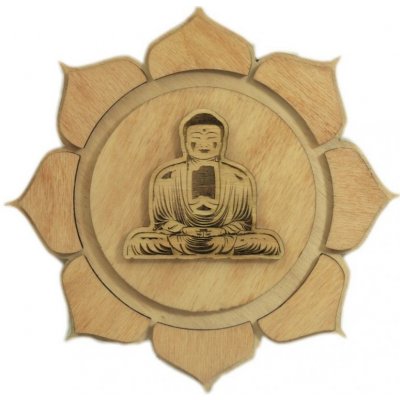 River Laser Design. Dřevěná dekorace Květ lotosu a Buddha. 882304 Dekorace průměr 160 mm – Zbozi.Blesk.cz