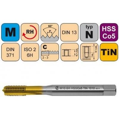 NÁSTROJE CZ Závitník strojní M5x0,8 ISO2 HSSCo5 TiN DIN 371 C - 1010 - CZZ1010-M5-ISO2 – Zboží Mobilmania